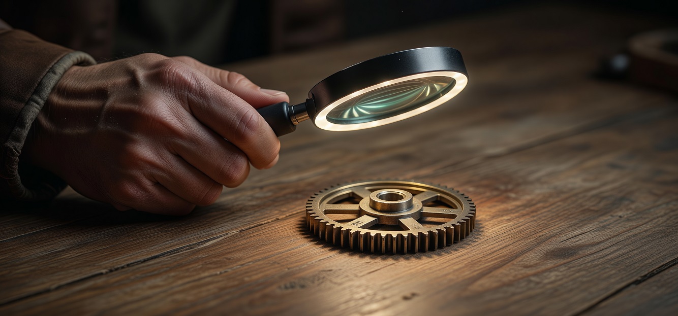 Un rouage examiné à la loupe